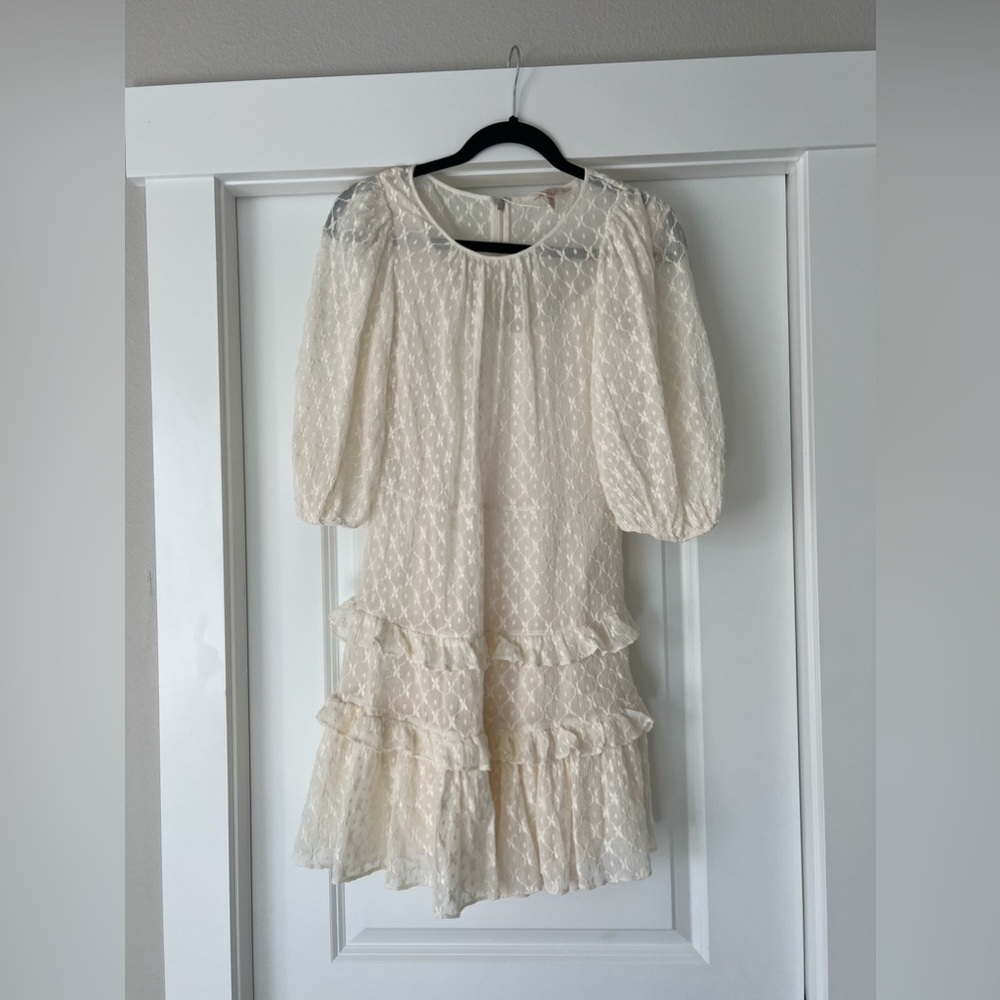 Rebecca Taylor Michelle Embroidered cream ivory ruffle mini dress size 2